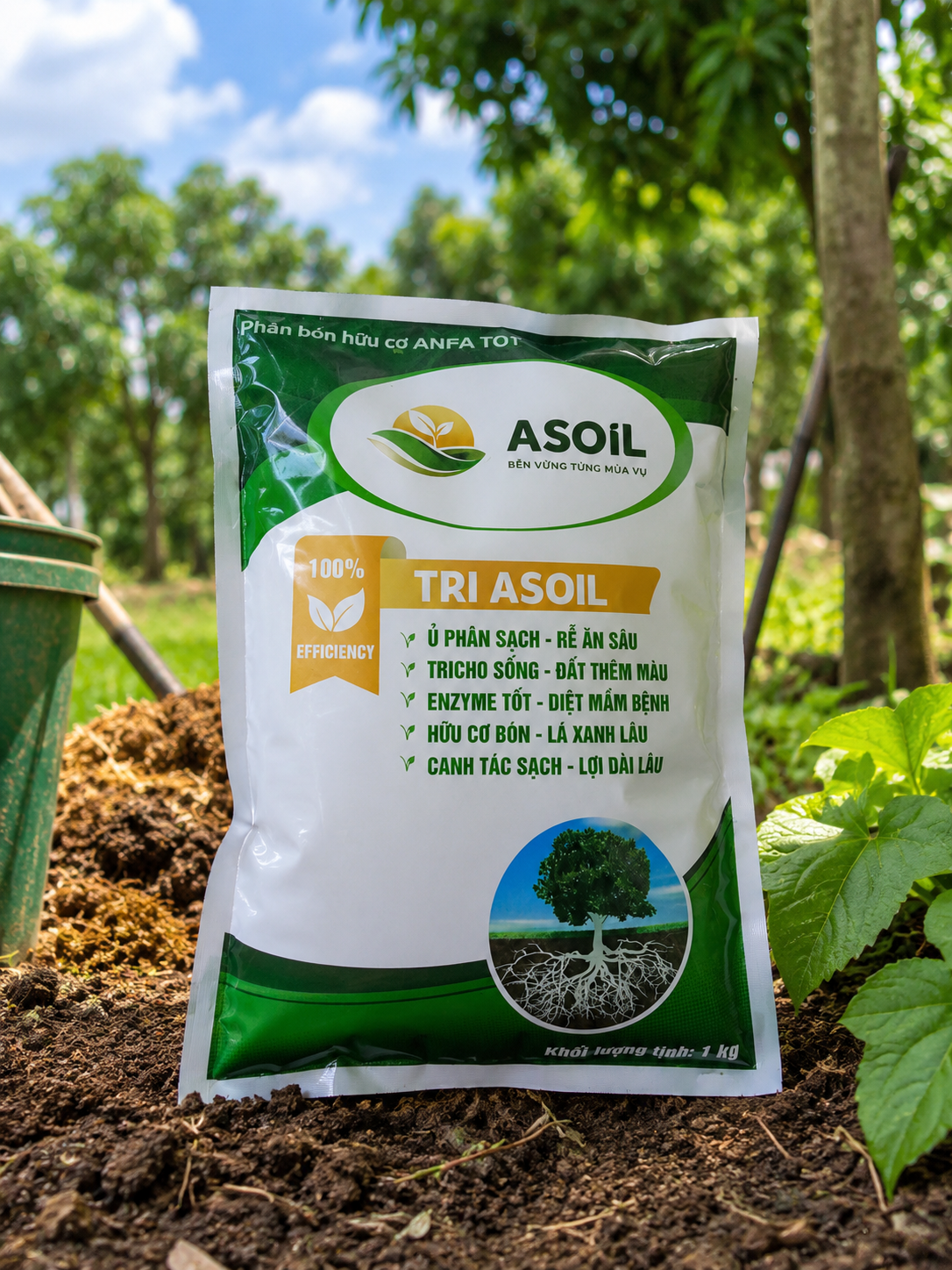 Túi phân bón hữu cơ Trichoderma TRI ASOIL 1kg trên đất vườn