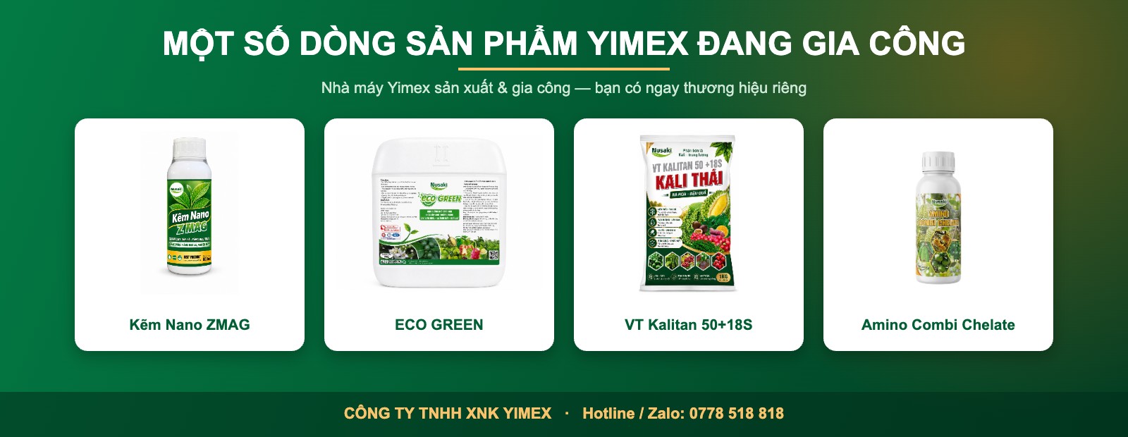 Một số dòng sản phẩm phân bón Yimex đang nhận gia công nhãn riêng