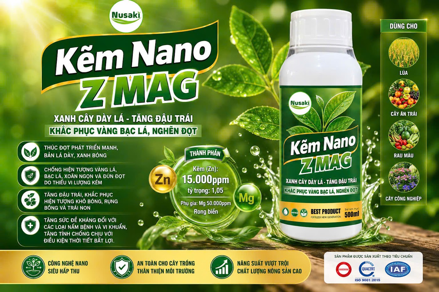 phân bón lá trung vi lượng Nusaki phòng cháy múi sầu riêng Yimex