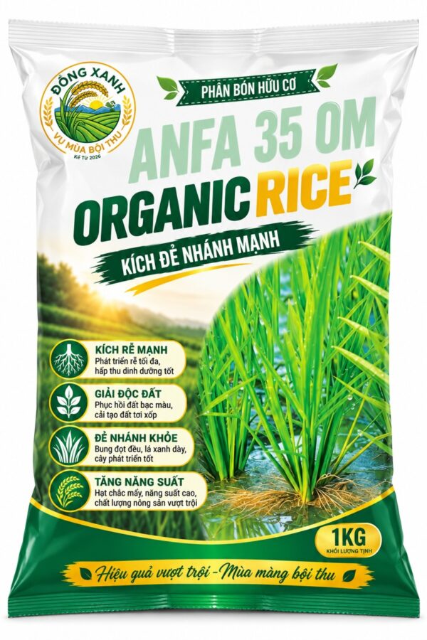 Bao phân bón hữu cơ ANFA 35 OM Organic Rice 1kg kích đẻ nhánh lúa