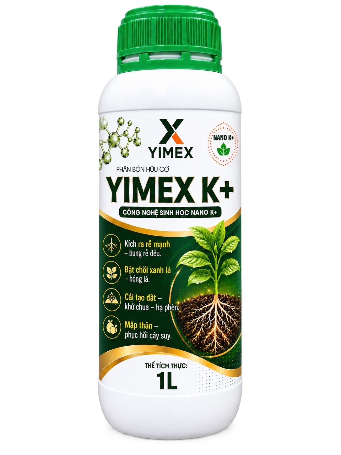 Chai phân bón hữu cơ YIMEX K+ 1 lít công nghệ sinh học Nano K+ cải tạo đất kích rễ