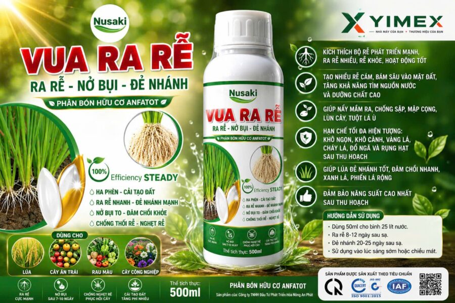 Nusaki VUA RA RỄ - phân bón hữu cơ ANFATOT 500ml cho cây lúa ra rễ, nở bụi, đẻ nhánh