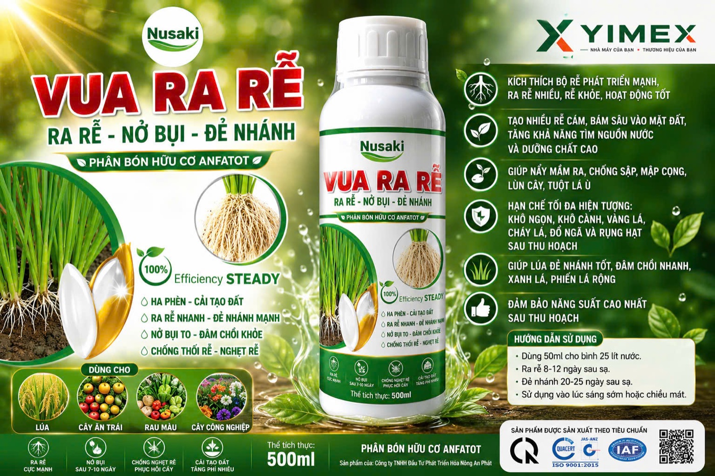 Nusaki VUA RA RỄ ANFATOT 500ml cho cây lúa ra rễ, nở bụi, đẻ nhánh