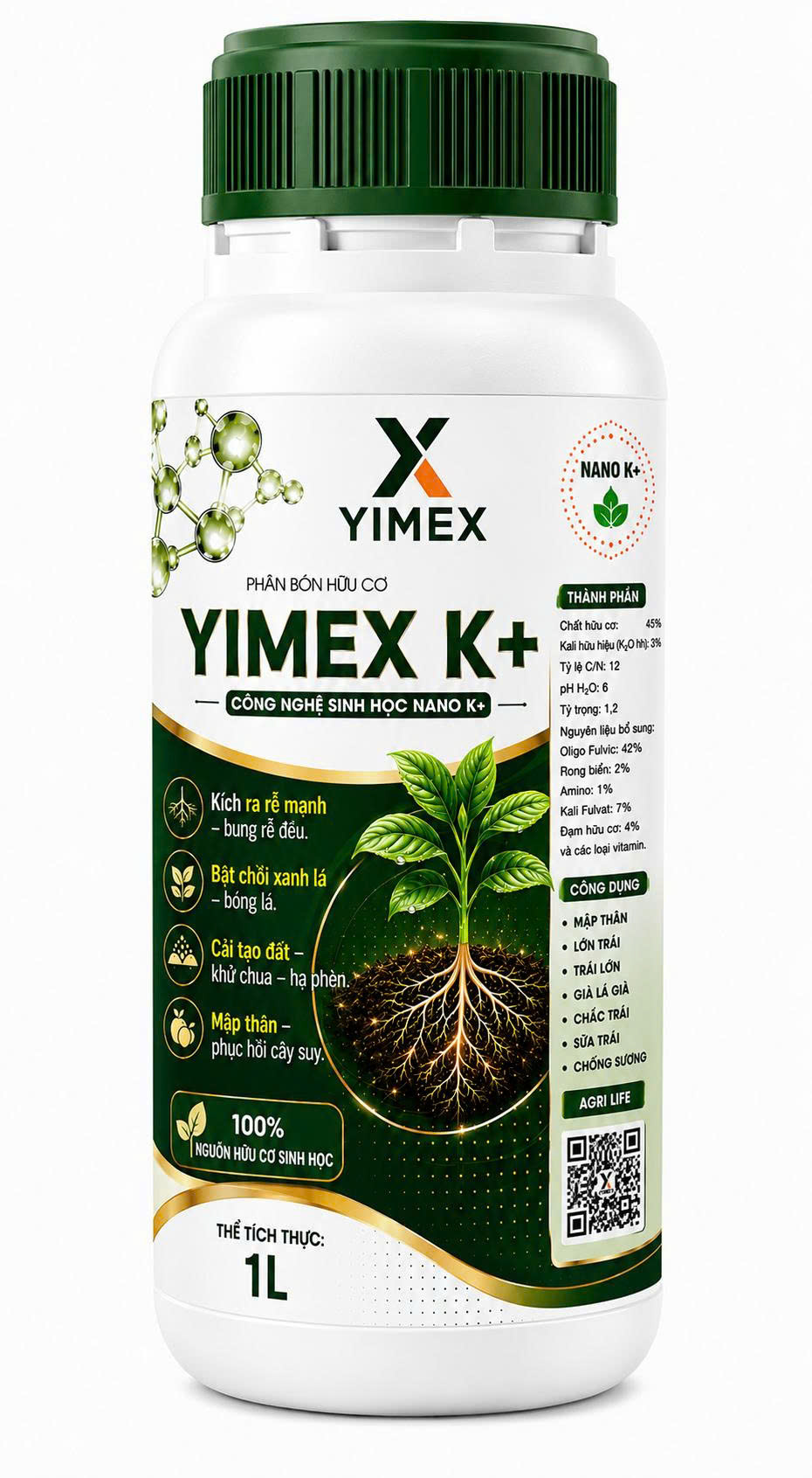 Phân bón hữu cơ YIMEX K+ cải tạo đất kích rễ cho cây sầu riêng vùng Lâm Đồng